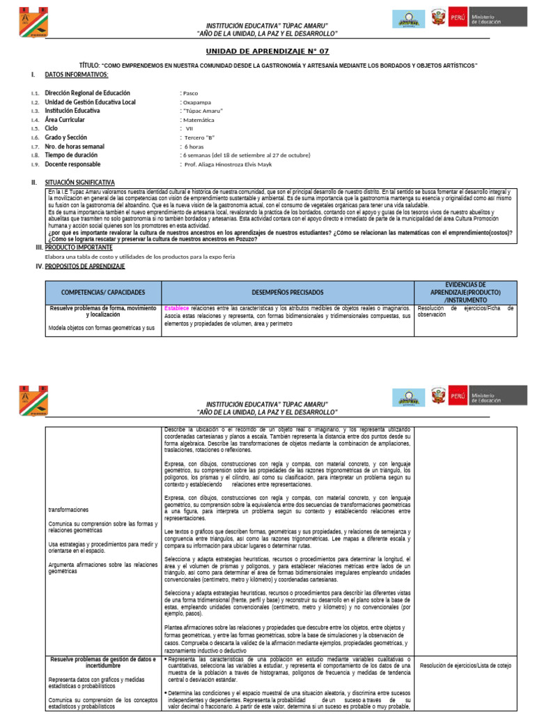 Unidad de Aprendizaje 1 | PDF | Geometría | Estadísticas