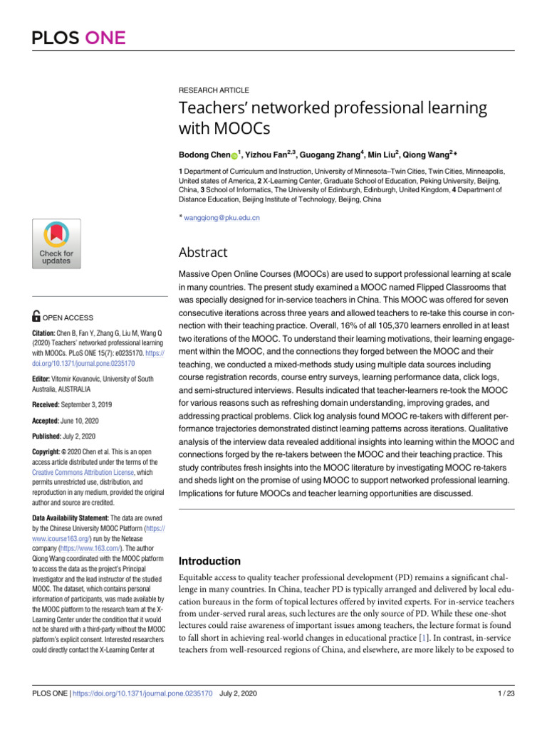 Teacher Learning through MOOCs in China | PDF | Massive Open Online ...