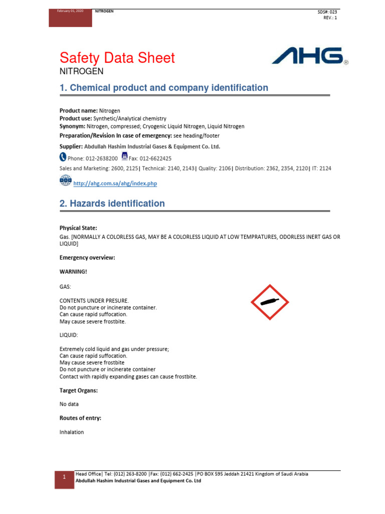 MSDS N2 English | PDF | Gases | Nitrogen