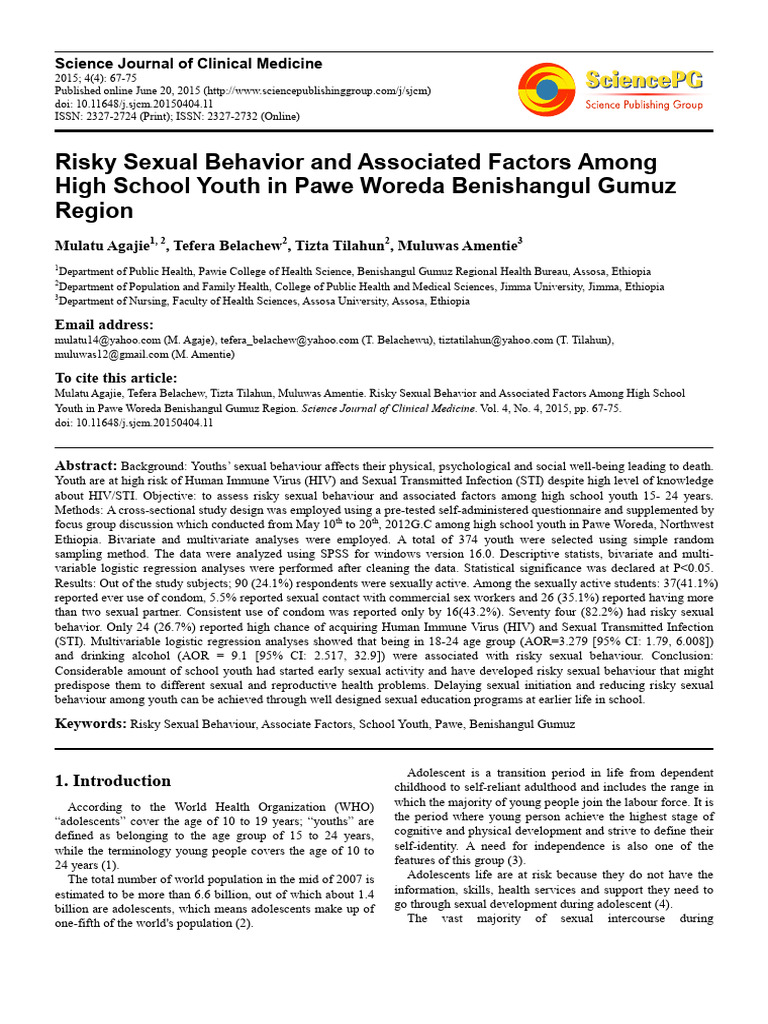 Risky Sexual Behavior in Ethiopian Youth | PDF | Sexually Transmitted ...