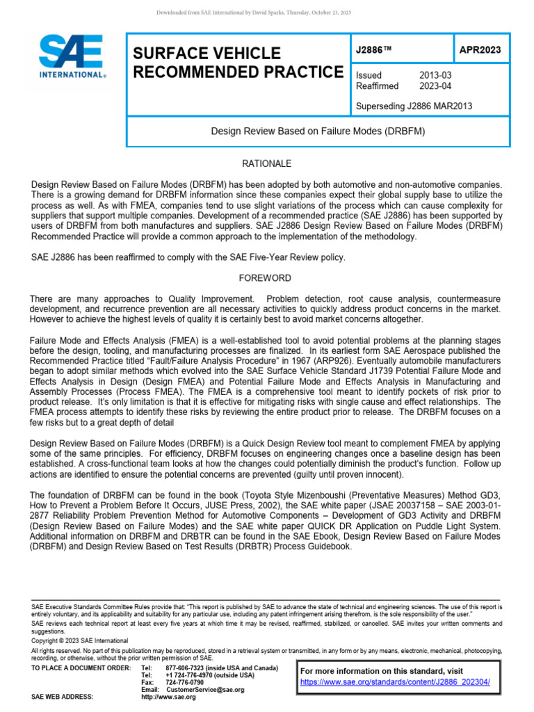 SAE J2886 Design Review Based On Failure Modes (DRBFM) | PDF ...
