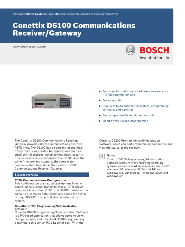 Conettix D6100 Alarm Receiver Overview | PDF | Public Switched ...