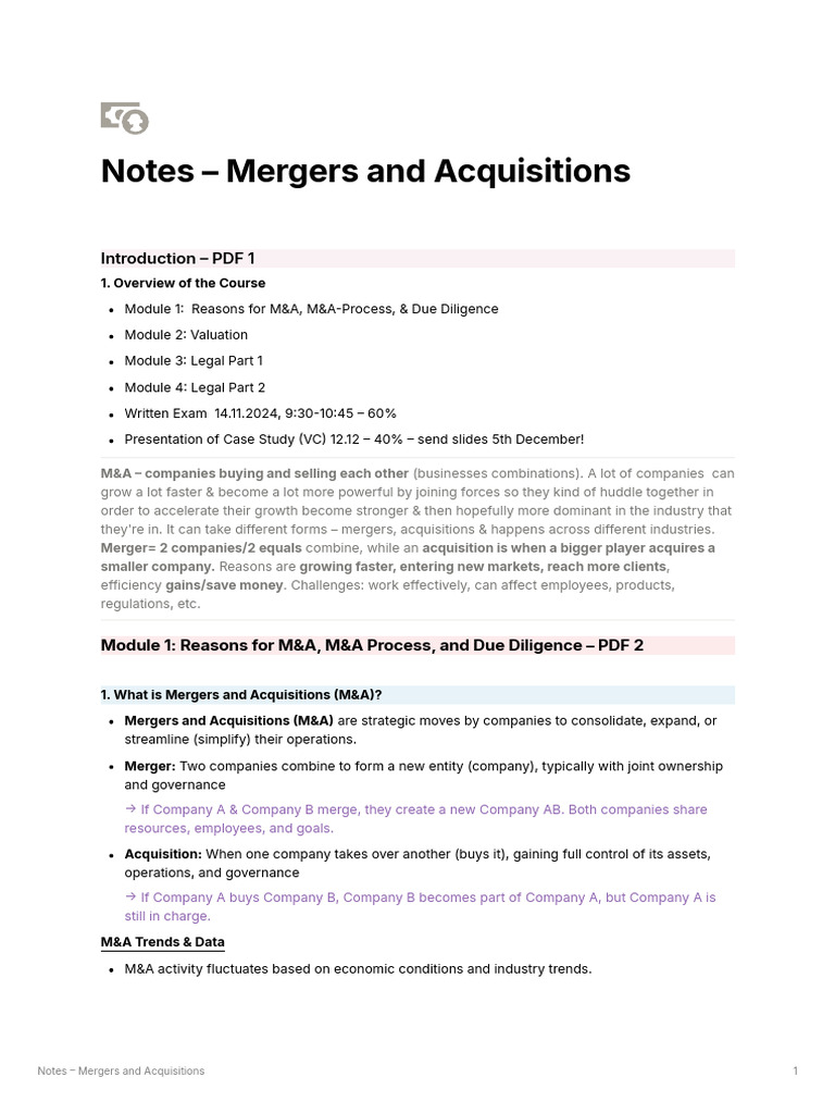 Mergers and Acquisitions Overview Guide | PDF | Mergers And ...