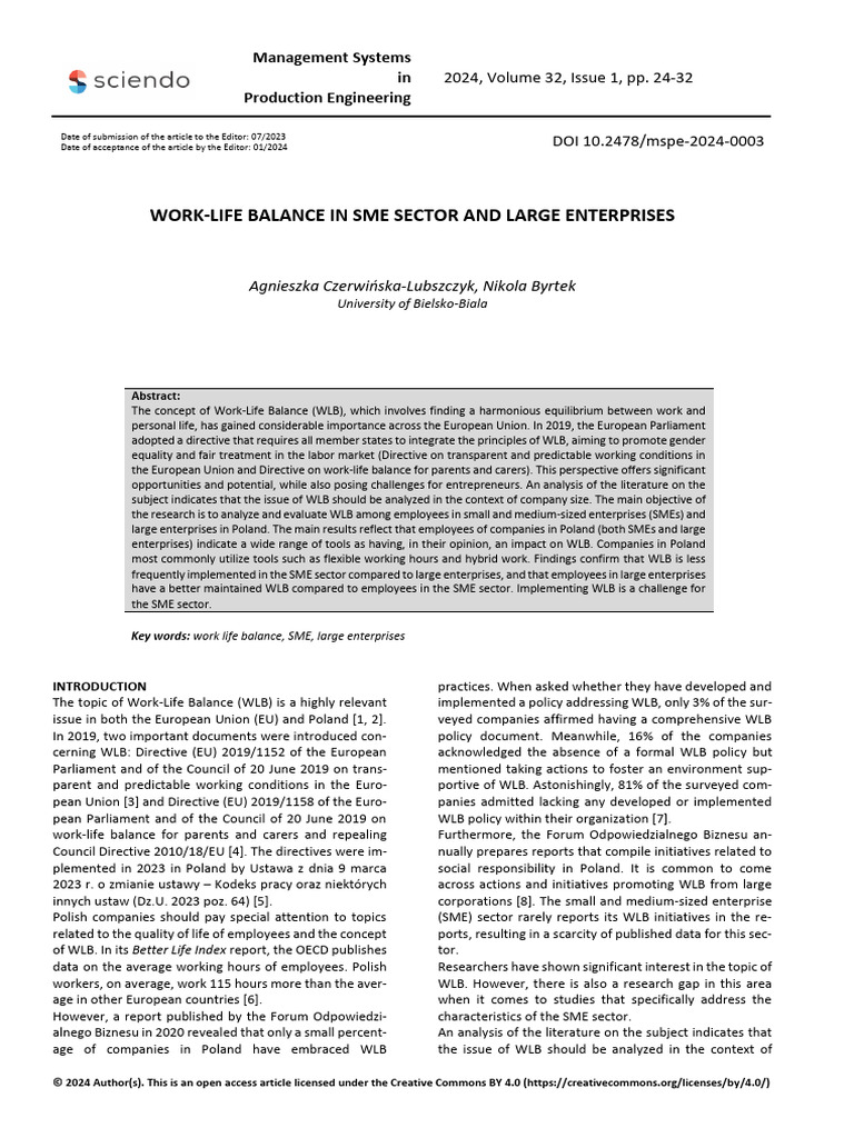 Work-Life Balance in SME Sector and Large Enterpri | PDF | Employment ...