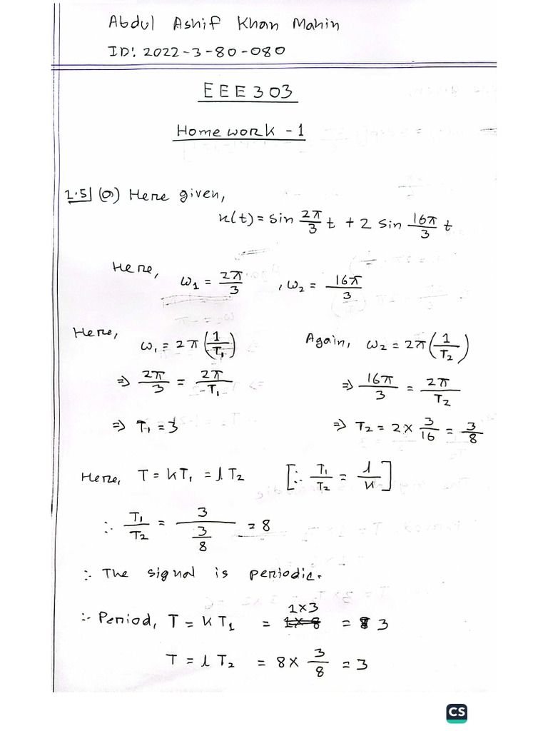 EEE303 Homework 01 | PDF
