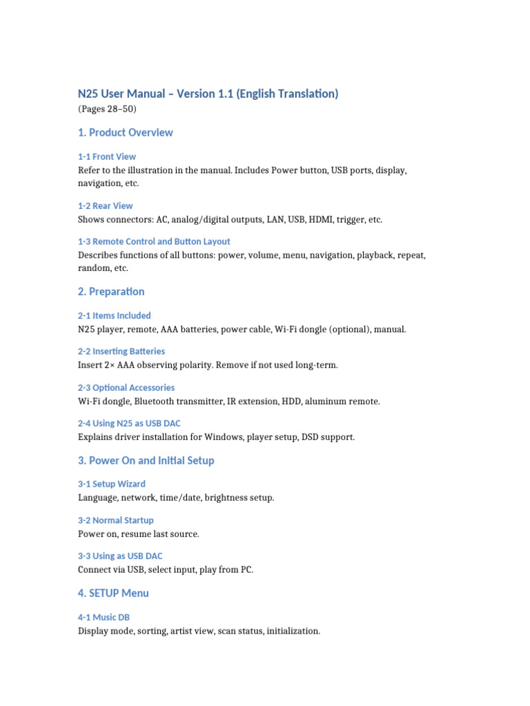 N25 User Manual: Setup & Features Guide | PDF