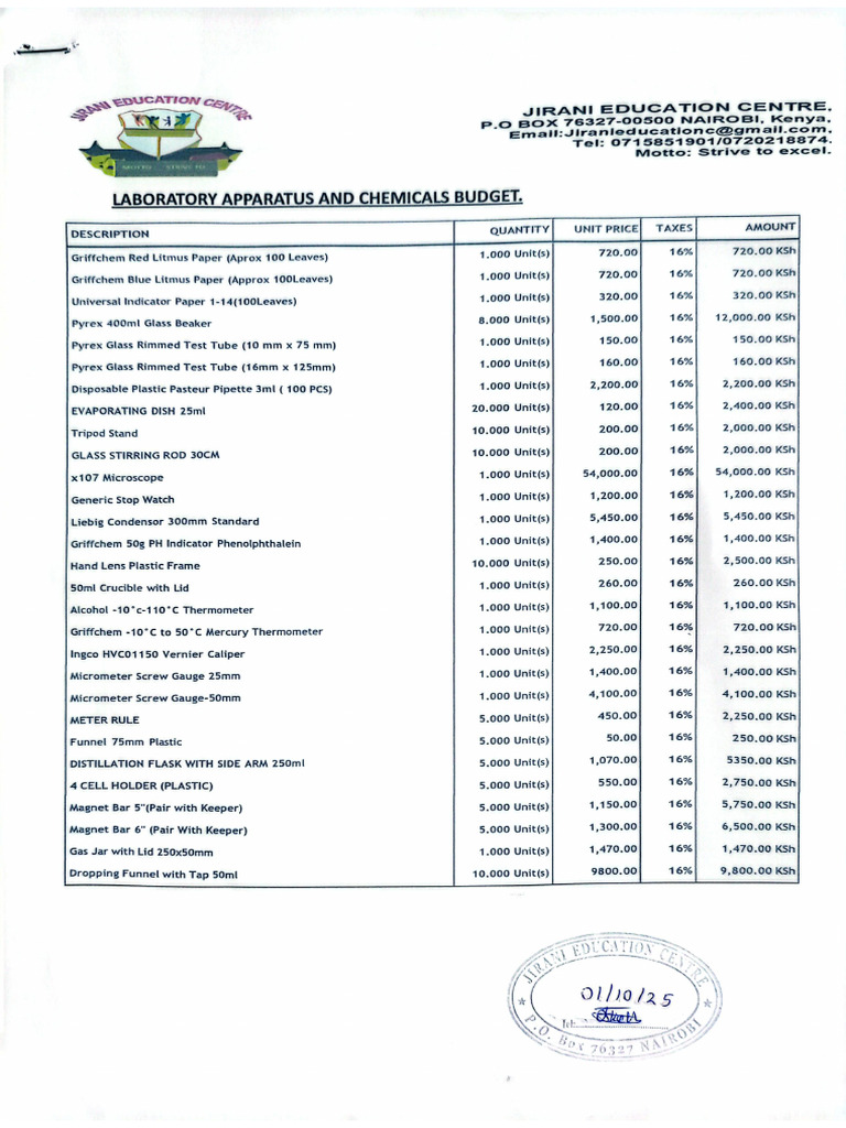 J.E.C Laboratory Apparatus and Chemical Quotation | PDF
