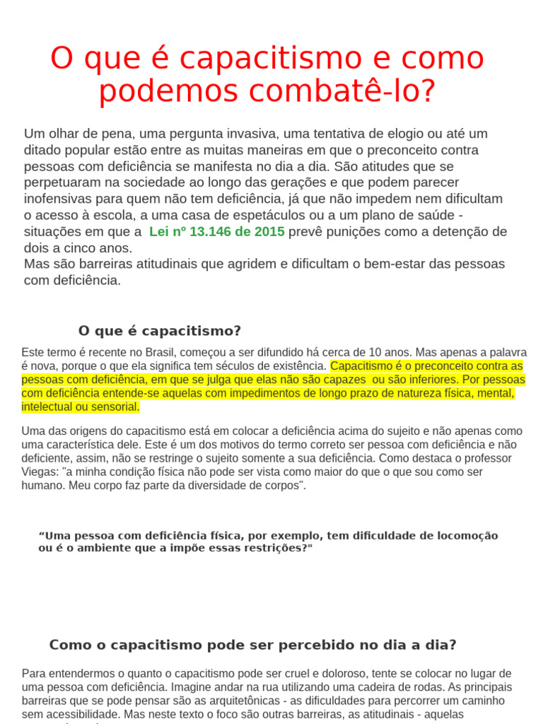 O Que É Capacitismo e Como Podemos Combatê-Lo | PDF | Deficiência ...