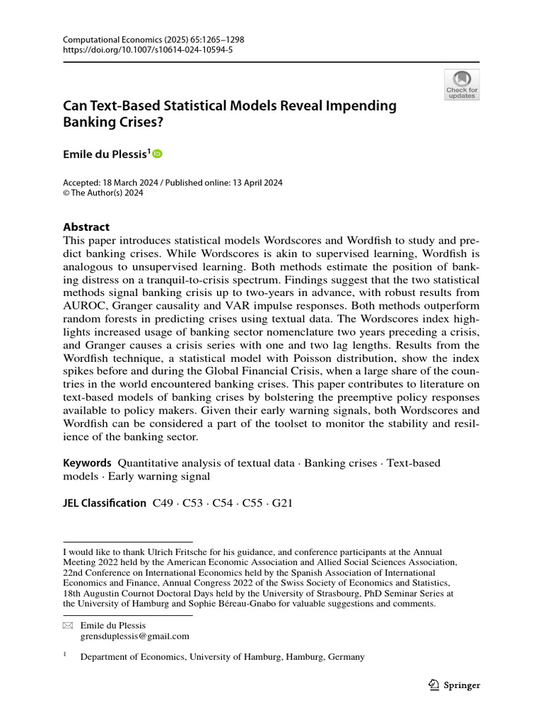 Can Text-Based Statistical Models Reveal Impending Banking Crises | PDF ...