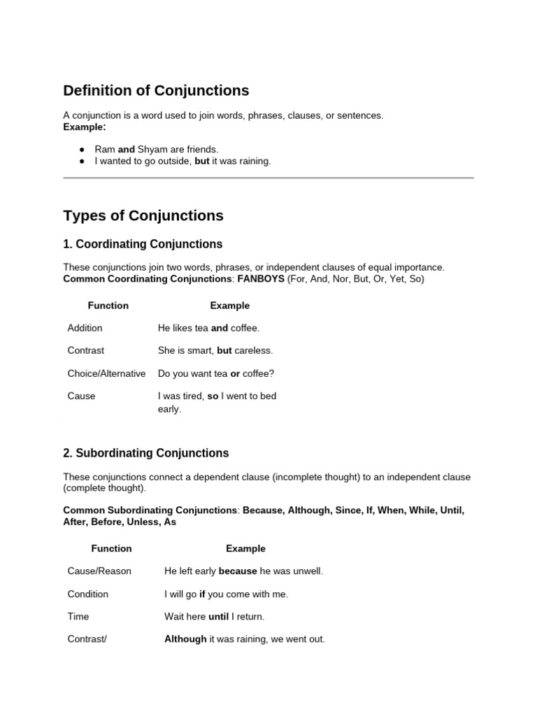 Definition of Conjunctions | PDF | Semantic Units | Syntax