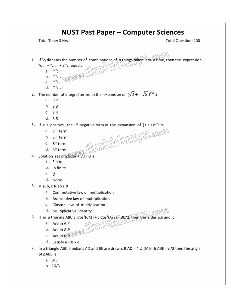 NUST Computer Science 1 | PDF