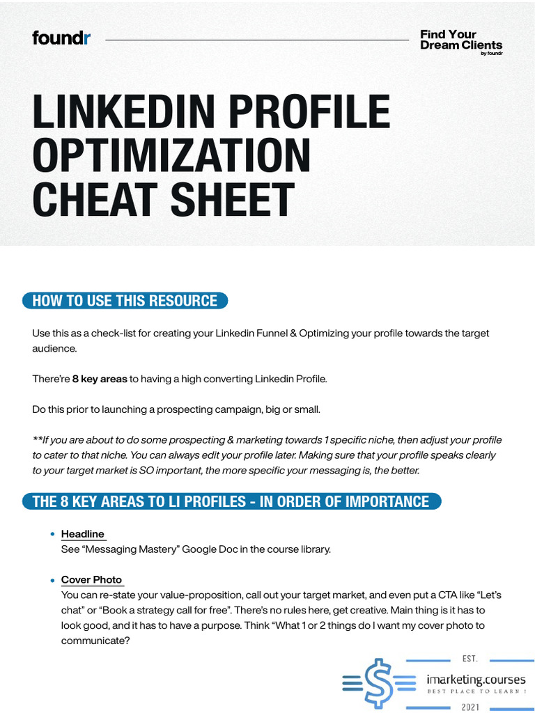 Optimize Your LinkedIn Profile Checklist | PDF | Human Communication ...