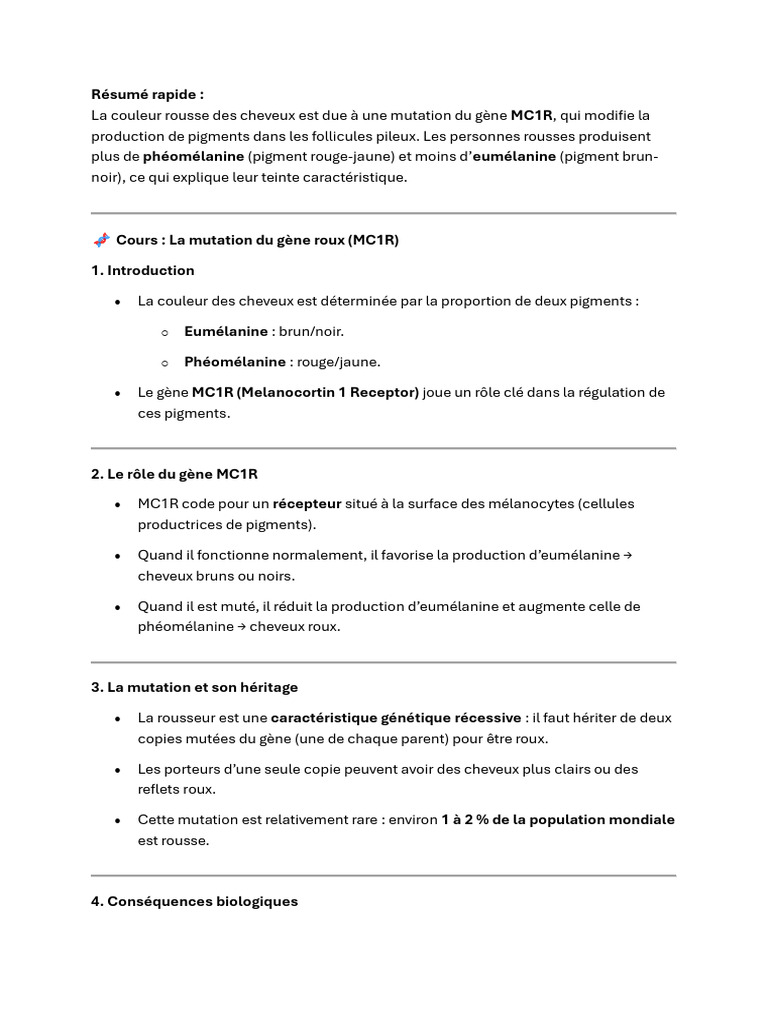 Mutation MC1R et cheveux roux | PDF | Rousseur | Biologie