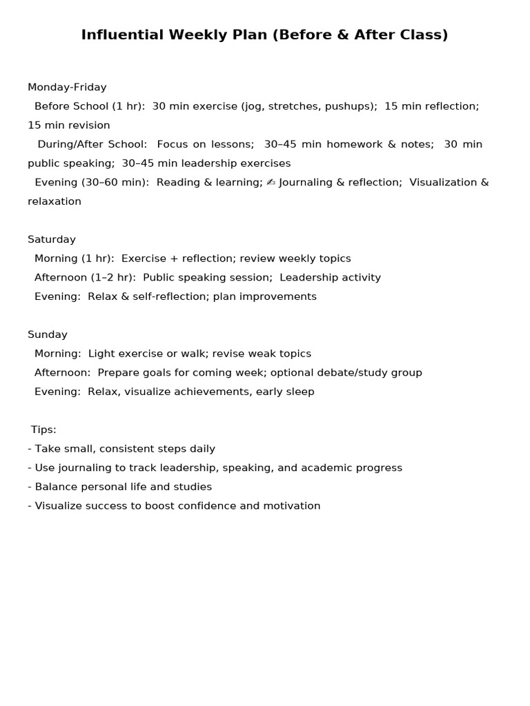 Influential Weekly Plan | PDF