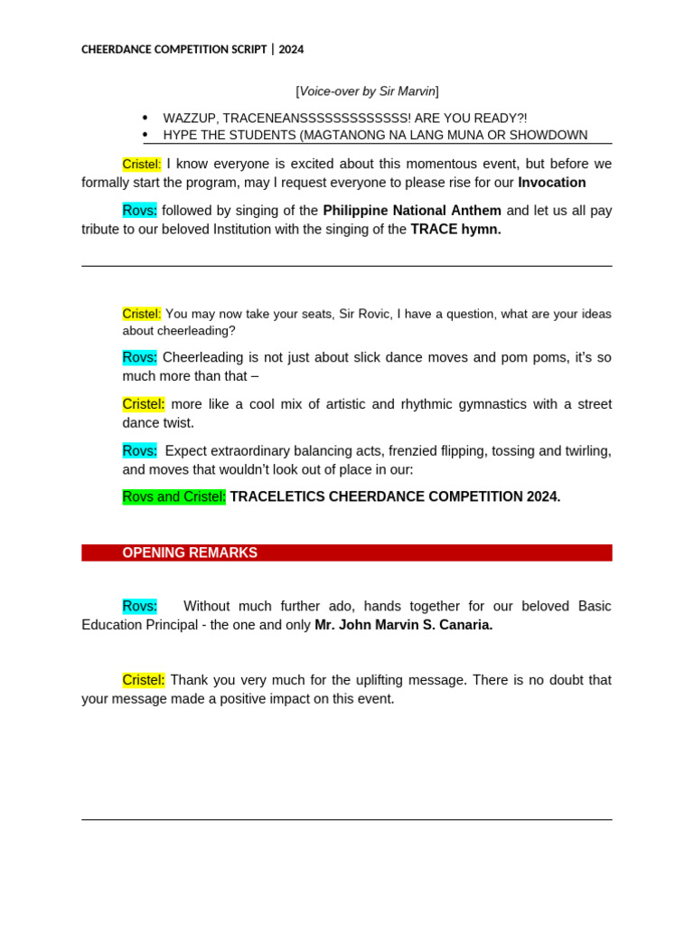 Traceletics Cheerdance Script | PDF | Cheerleading | Entertainment