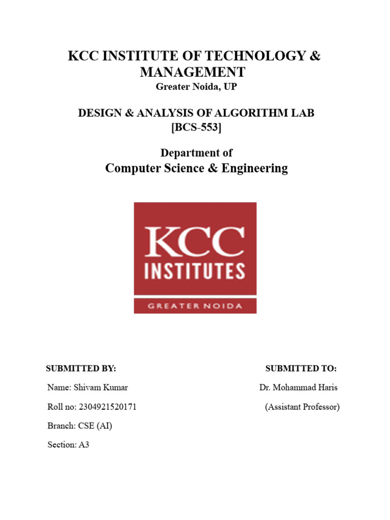 KCC Institute Algorithm Lab Report | PDF