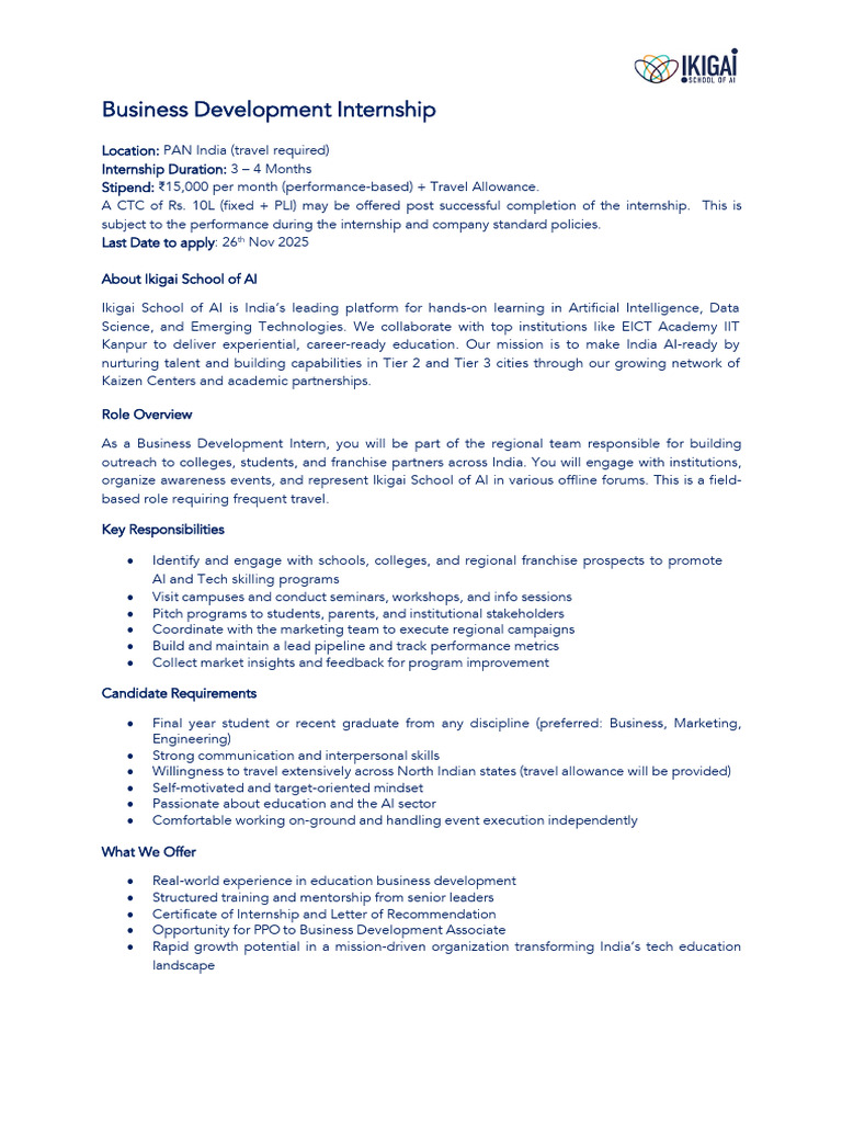 Business Development Internship in AI | PDF | Artificial Intelligence ...