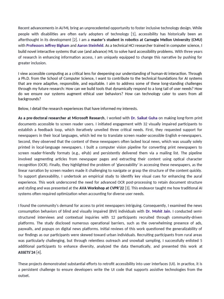 Cmu Ri - Hcii PHD Statement | PDF | Accessibility | Computing