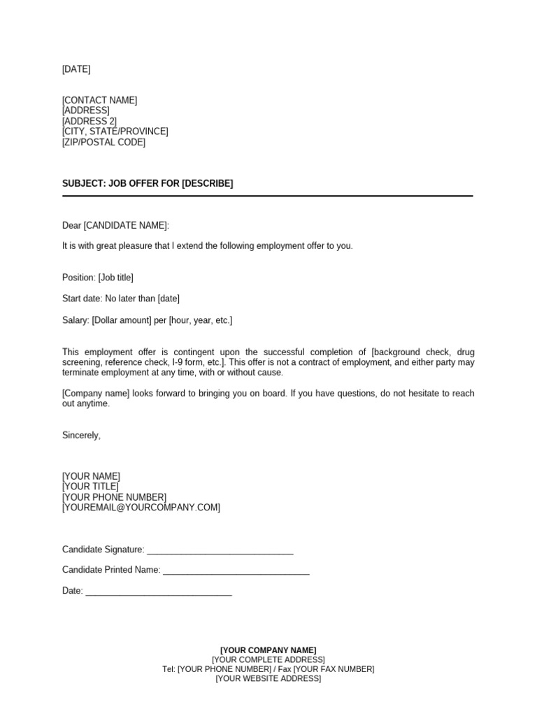 Job Offer Letter Simple D12770 | PDF