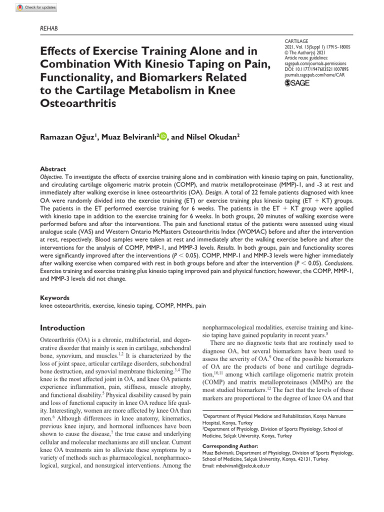 Effects of Exercise Training Alone and in Combination With Kinesio ...