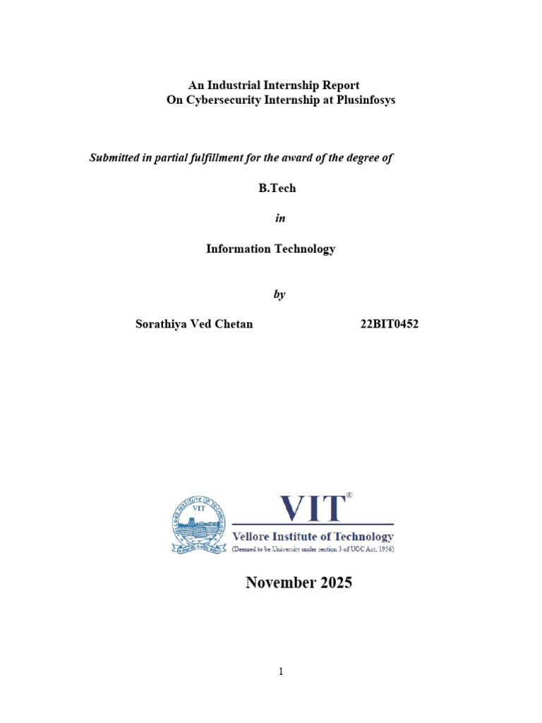 Cybersecurity Internship Report at Plusinfosys | PDF | Computer Network ...