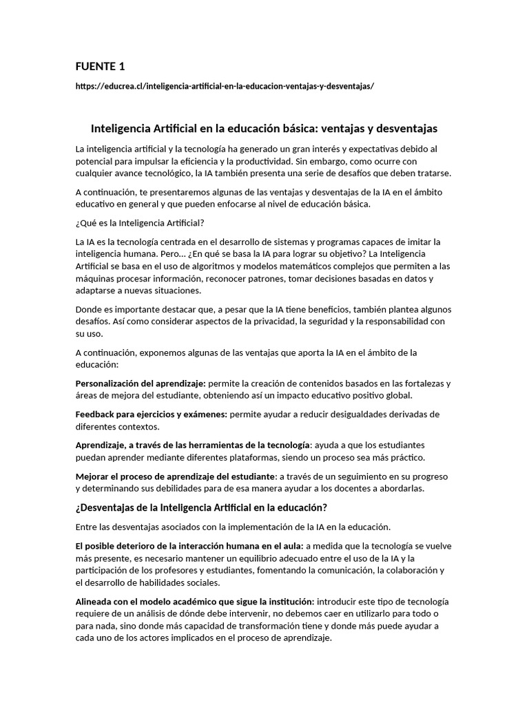 Ventajas y desventajas de la IA educativa | PDF | Inteligencia ...