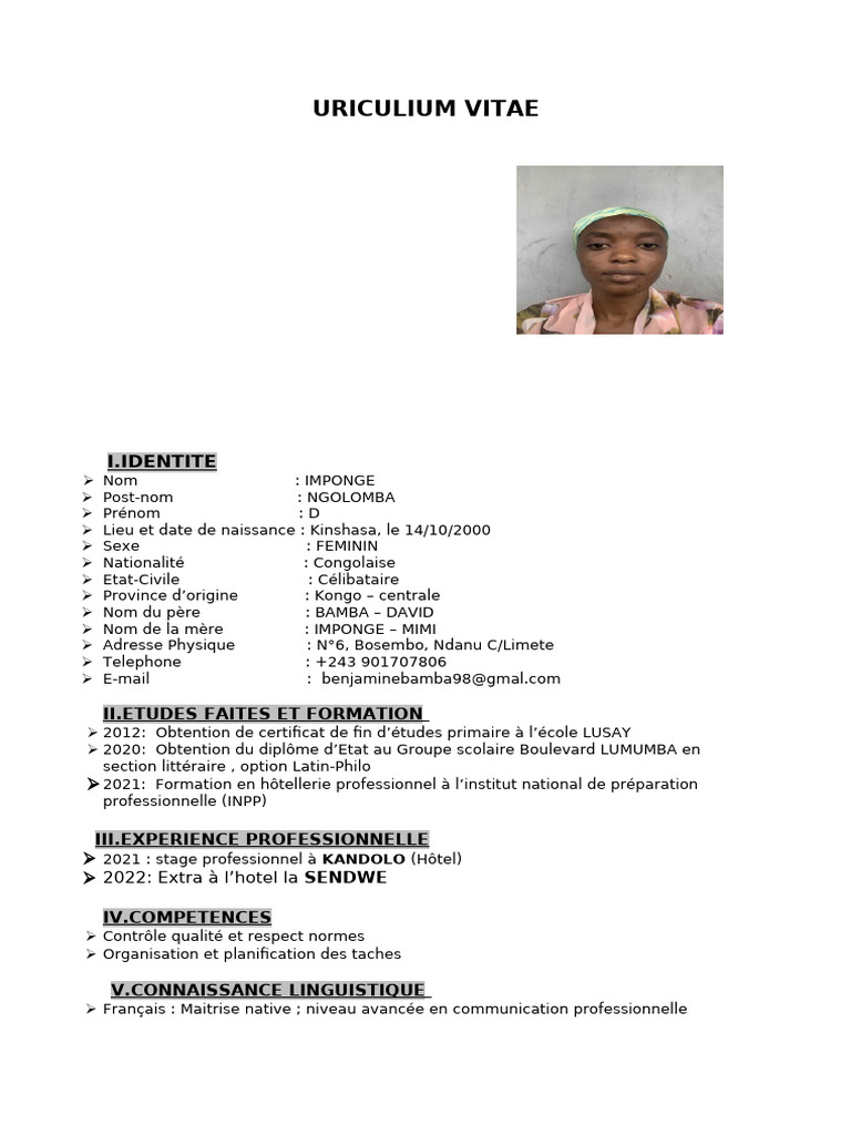 CV de Benjamine Bamba Bahoko | PDF