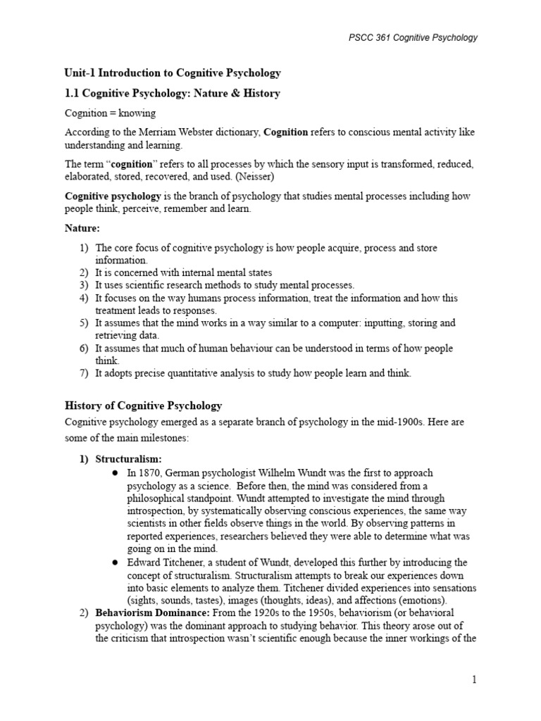 PSCC 361 Unit-1 Introduction To Cognitive Psychology | PDF | Event ...