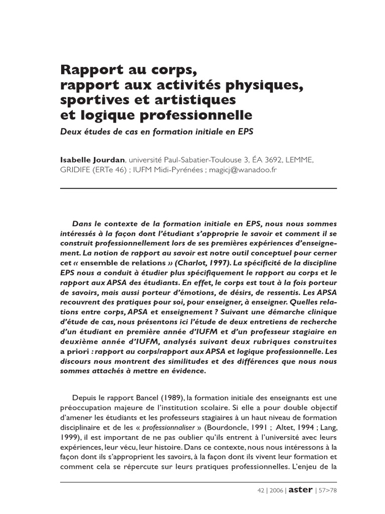 Rapport au corps en formation EPS | PDF | Apprentissage | Enseignement