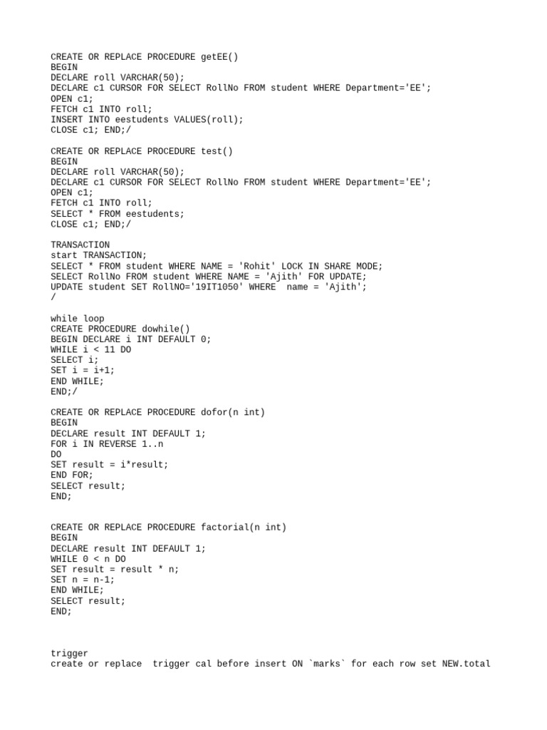 SQL Procedures and Triggers Overview | PDF