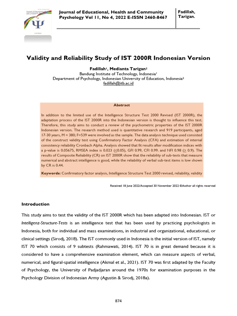IST 2000R Indonesian Test Validity Study | PDF | Multivariate ...