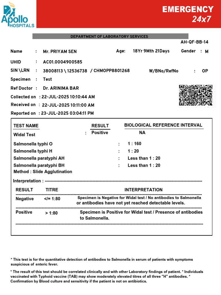 Widal Test and Complete Blood Picture Results | PDF | White Blood Cell ...