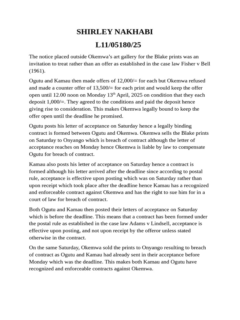 Contract Law Assignment 001 | PDF