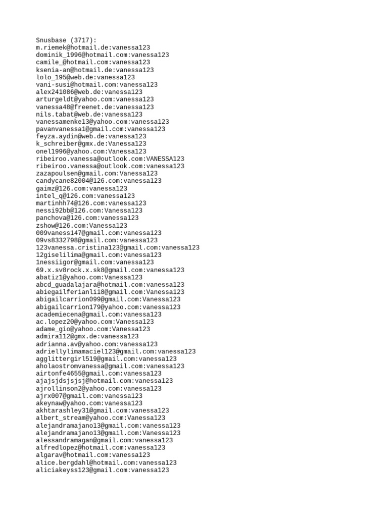 Vanessa Email and Password List | PDF