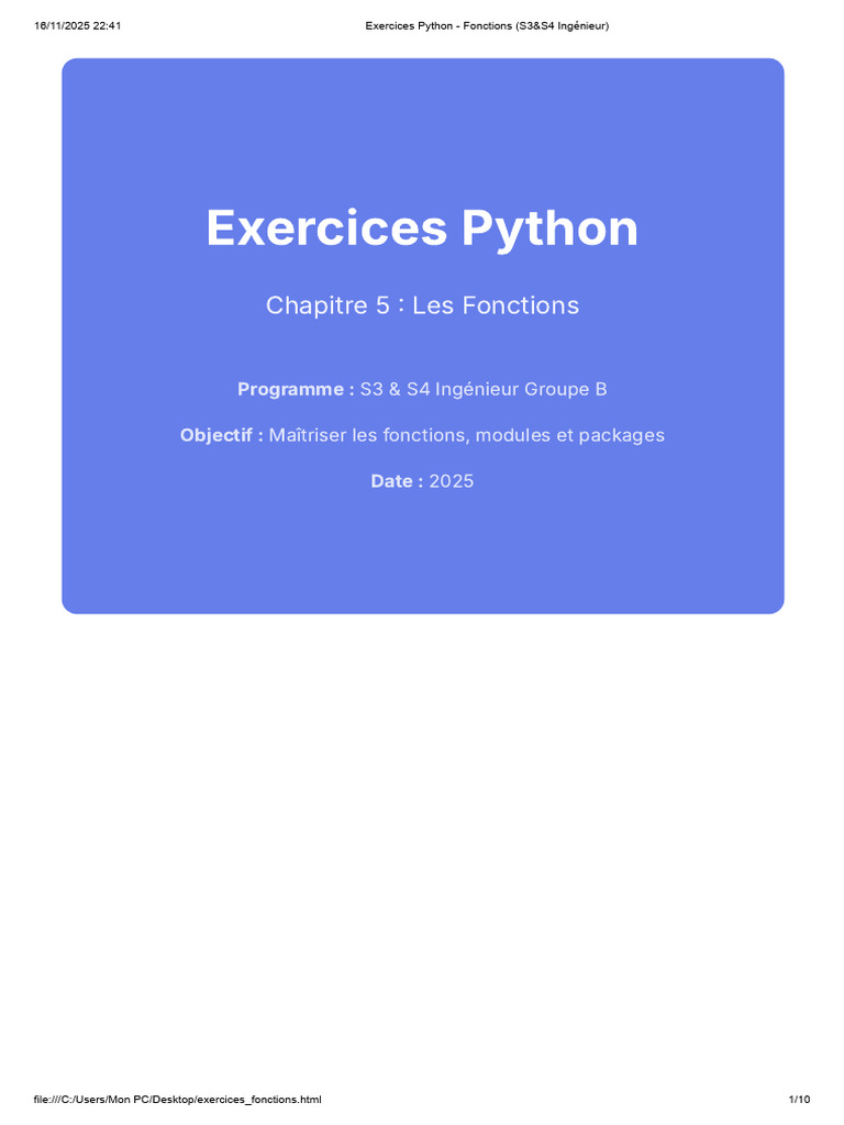 Exercices Python sur les Fonctions S3&S4 | PDF | Python (Langage de ...