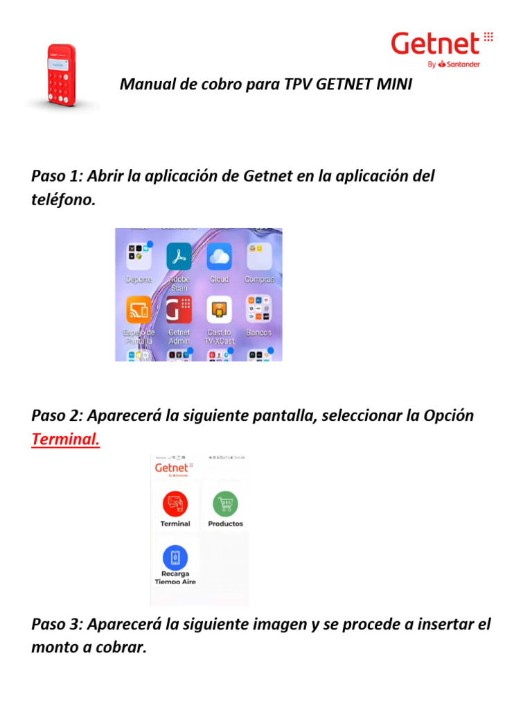 Manual de Cobro TPV Getnet Mini | PDF
