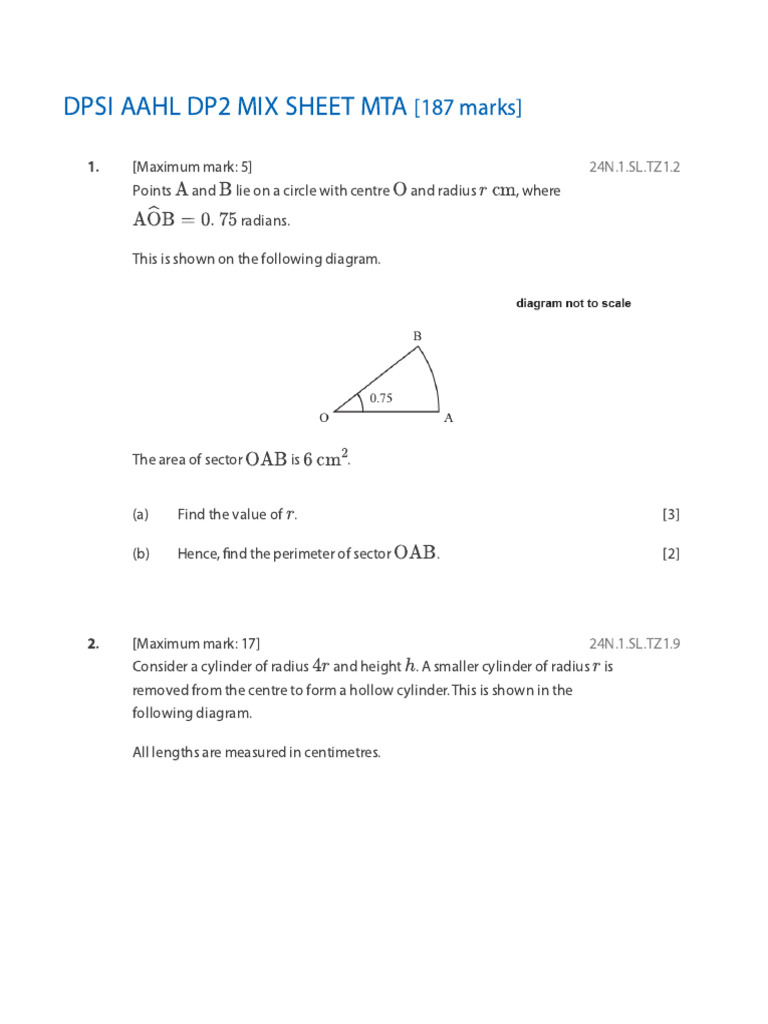 IB Math DP2 Exam Questions and Solutions | PDF | Area | Mathematics
