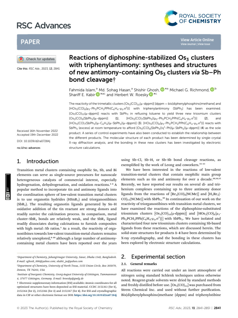 Diphosphine-Stabilized Os3 Clusters | PDF | Thin Layer Chromatography ...