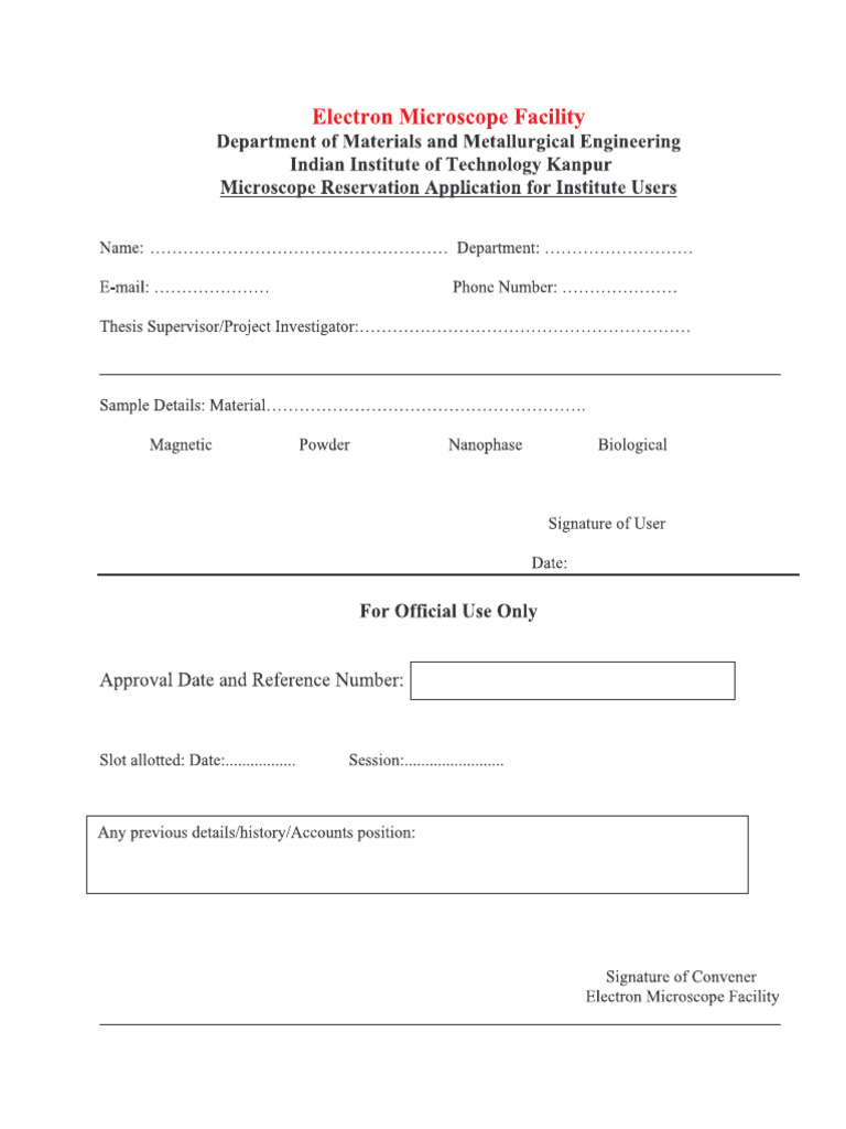 TEM Reservation Form in IITK | PDF