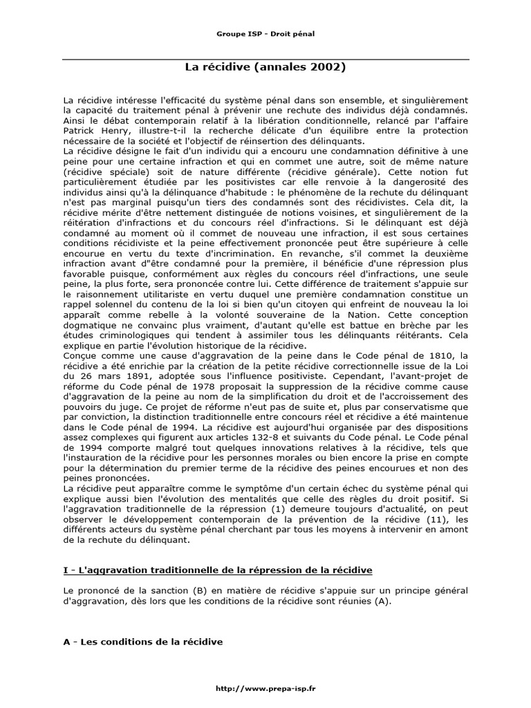 Comprendre la récidive en droit pénal | PDF | Récidive en droit ...