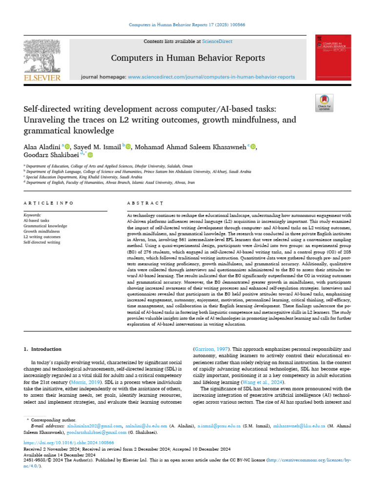 AI-Driven Self-Directed Writing in L2 | PDF | Learning | Artificial ...