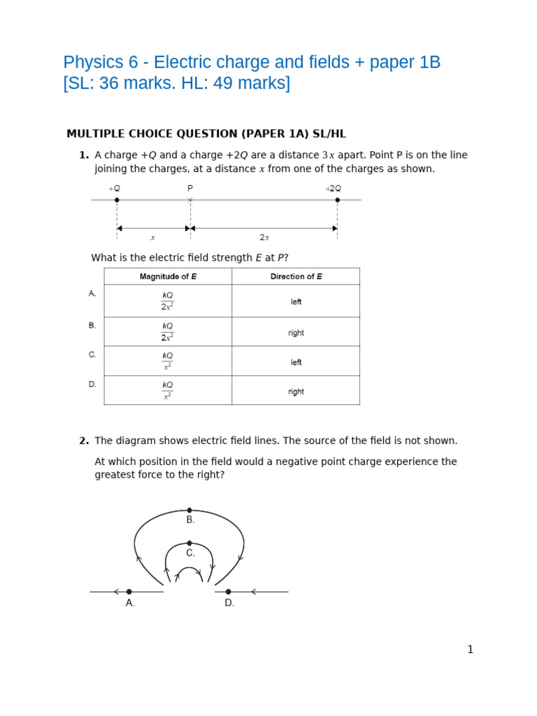 Electric Charge and Fields Exam Questions | PDF | Electric Field | Voltage