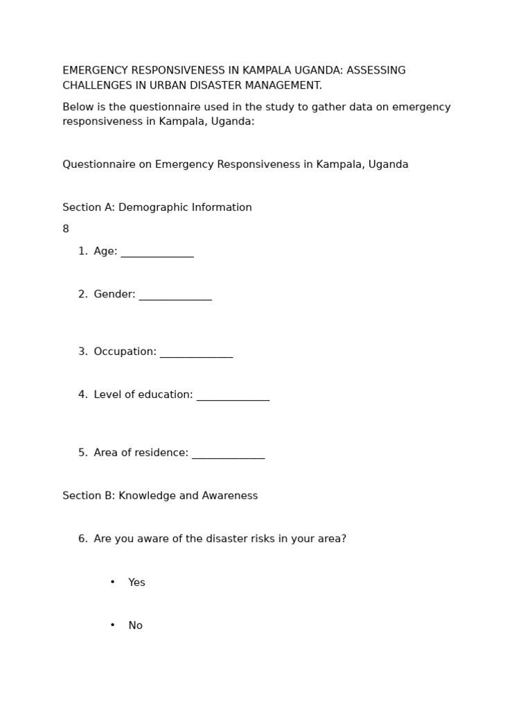 Document | PDF | Emergency Management | Questionnaire
