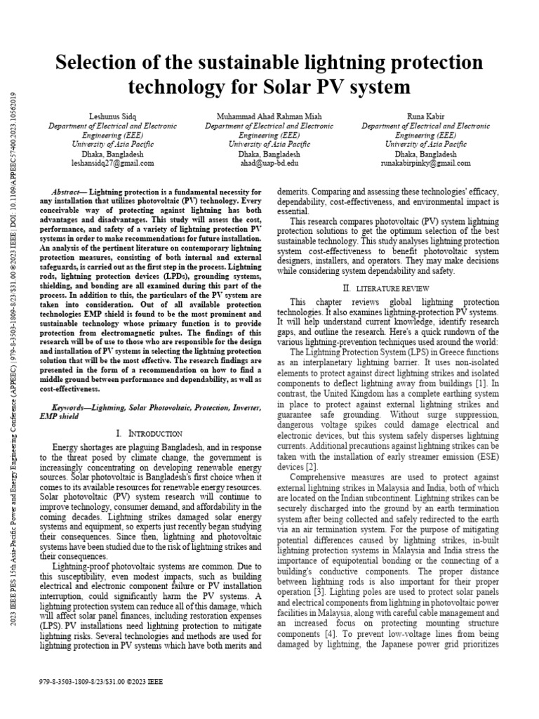 Sustainable Lightning Protection for PV Systems | PDF | Photovoltaics ...