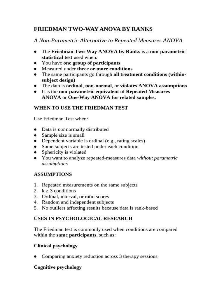 Friedman Two Way Anova | PDF | Analysis Of Variance | Nonparametric ...