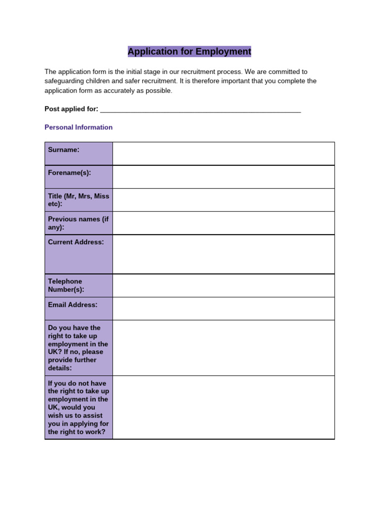 Employment Application Form Template | PDF