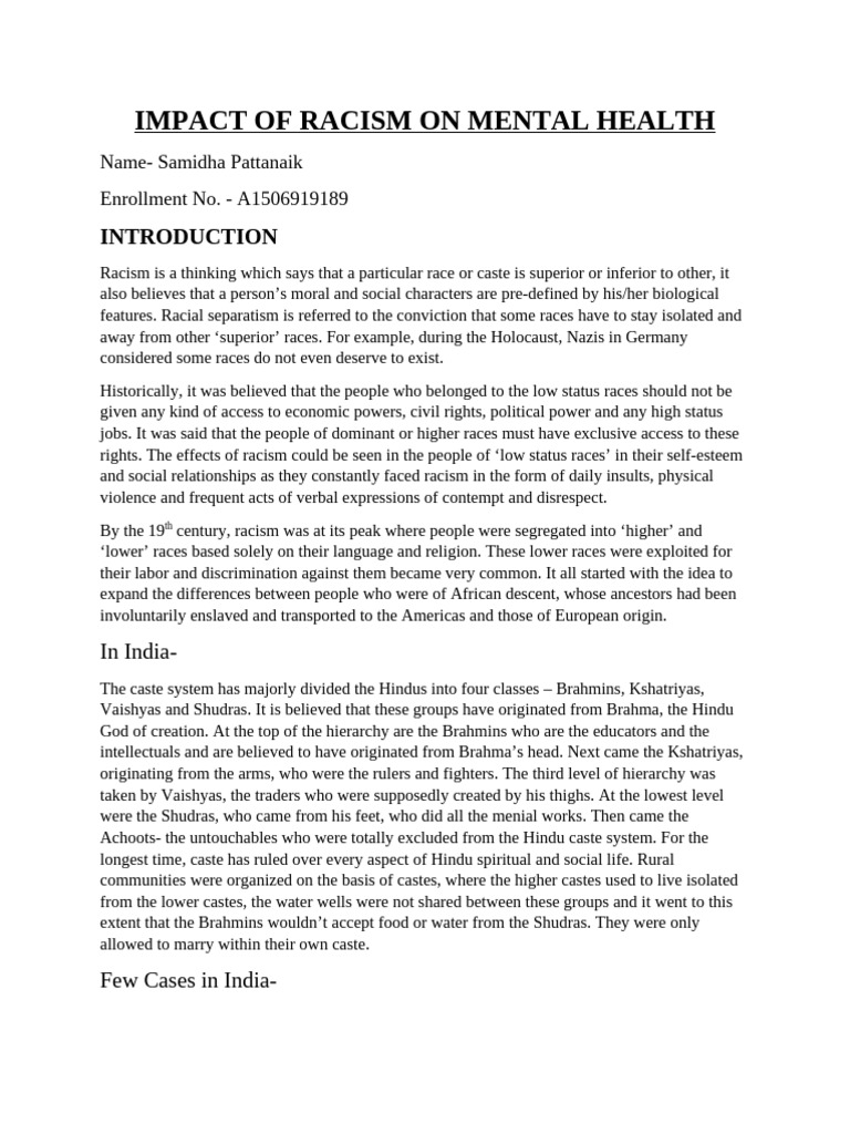Impact of Racism On Mental Health New | PDF | Caste | Racism