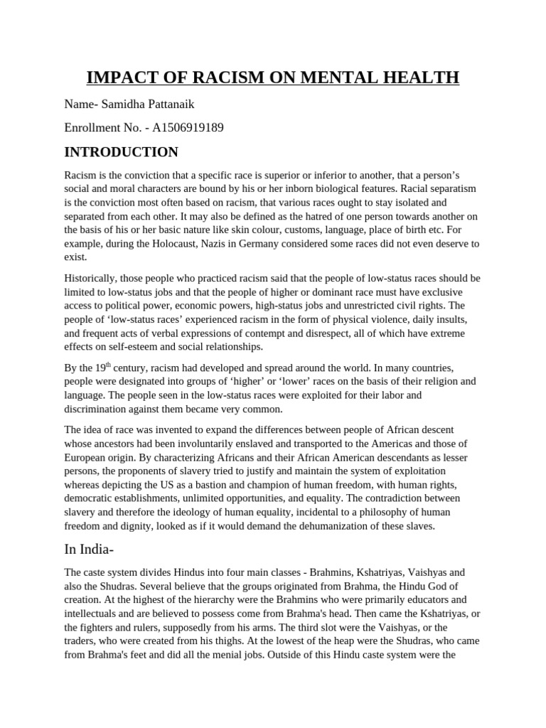 Impact of Racism On Mental Health | PDF | Discrimination & Race ...