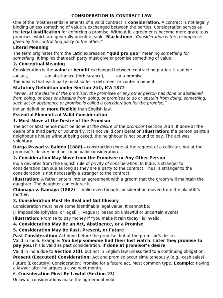 Understanding Consideration in Contract Law | PDF | Consideration ...