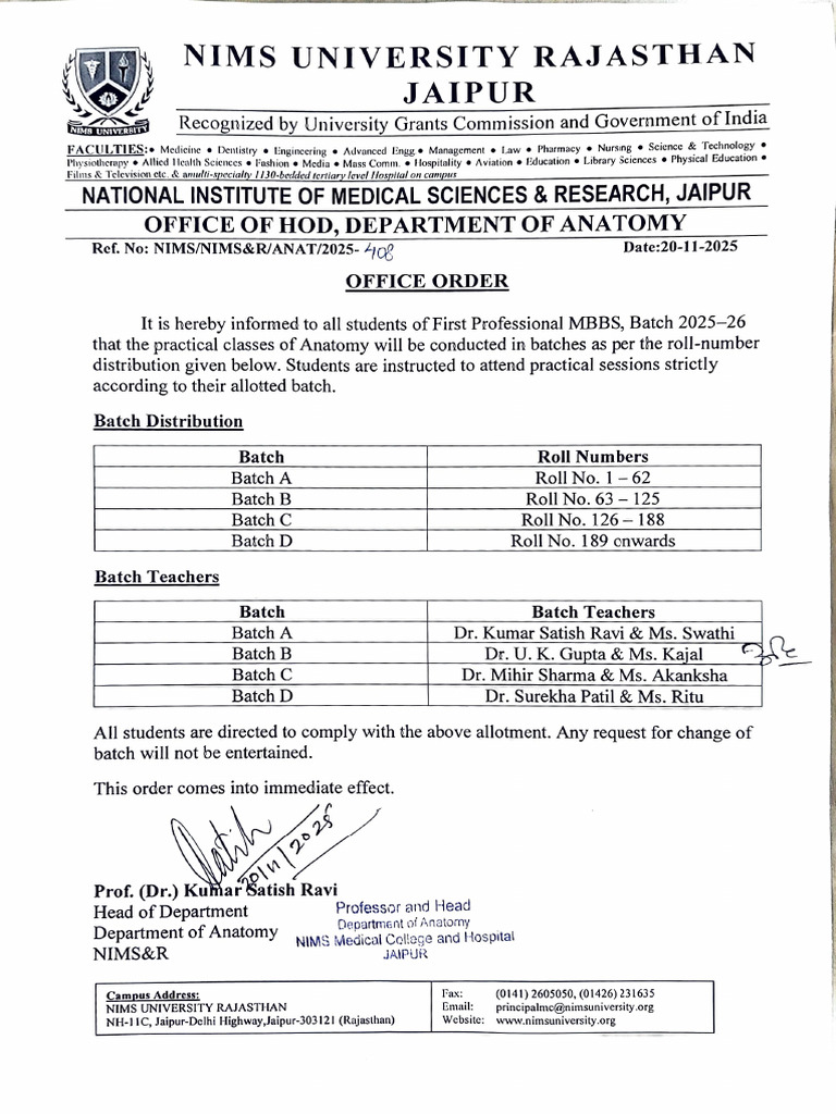 Batch Distribution For Anatomy Practical | PDF | Social Programs ...